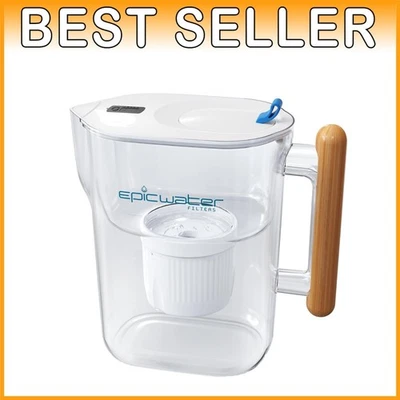 Pure Filter Pitcher 10 Cup BPA-Free - White & Bamboo - Image 1 of 4