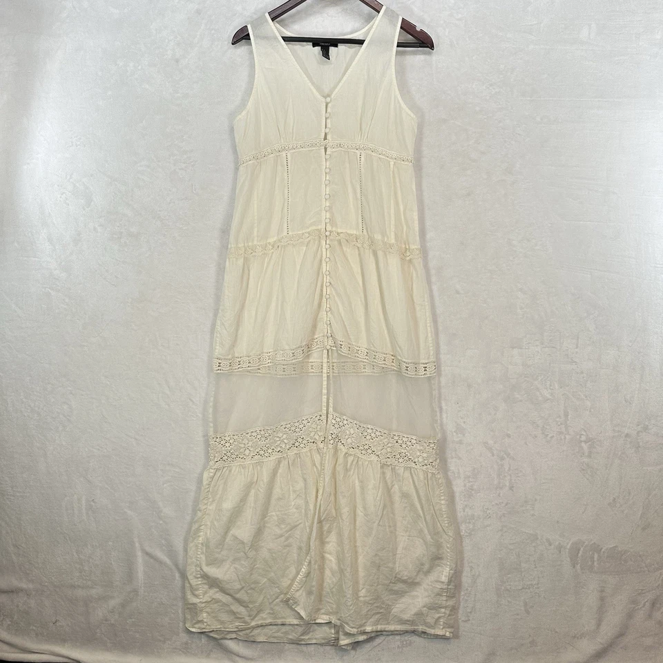Forever 21 Dress Women L Ivory Lace Floral Maxi Crochet Country Cottage Button - Image 1 of 4