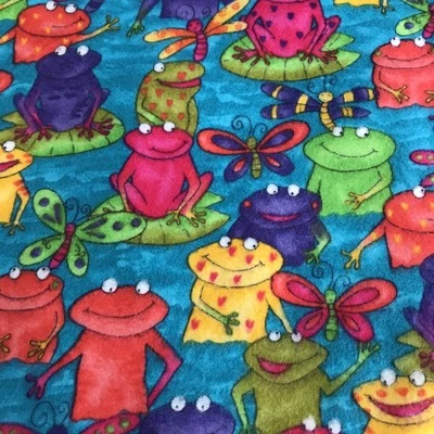 Vtg Michael Miller Fabric Flannel F#814 Whimsical Giddy Frogs 4 yards x 43" wide - Image 1 of 4