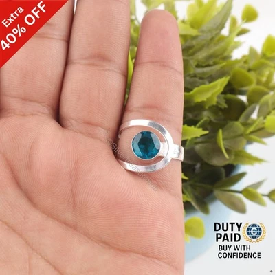 Venta de Navidad Piedra Apatita 925 Plata Esterlina Distintiva Banda Hermana Anillo Boho Foto 1 de 4