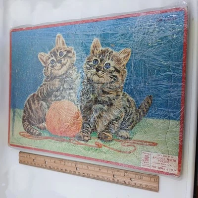 Vintage Milton Bradley Cats Kittens Playing With Yarn Puzzle 1958 - Image 1 of 4