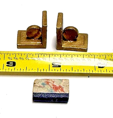OLD VINTAGE ANTIQUE DOLL HOUSE GERMAN GERMANY ART DECO MINIATURE BOOKENDS W BOOK - Image 1 of 4