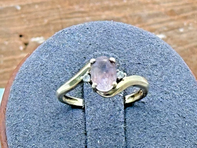 Винтажный 10K твердого желтого золота розовый турмалин с бриллиантами акценты sz 5-1376.25 - Изображение 1 из 4