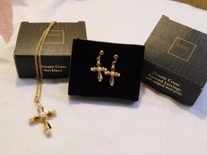 Avon Ornate Cross Pendant Necklace and Cross Earrings 1994 - Picture 1 of 6