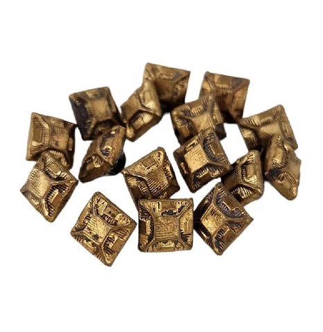 Diminutive Buttons LOT of 16 Antique Gold Tone Square 1/4" Geometric Victorian Cover