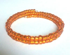 Orange Coloured Glass Seed Bead 2 Coil Memory Wire Bracelet. - Picture 1 of 3