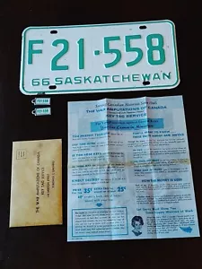1966 Saskatchewan Farm License Plate "F21-558" W/ War Amp Key Tags Package - Picture 1 of 6
