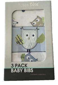 Bubba Blue Boy Baby Owl 3pk Bib Set Bnib - Picture 1 of 2