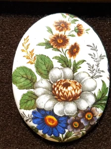 H. Seener LTD Floral ENAMEL Design on COPPER 3-1/4 x 3-1/2 x 3/4" Gold Frame - Picture 1 of 8