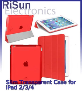 Ultra Slim Magnetic Smart transparent Red Case For iPad 2 3 4 screen protector - Picture 1 of 3