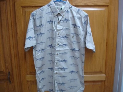 NWOT MENS GLOBAL G.P.S.TRACKING SHARK BUTTON UP  SHORT SLEEVE SHIRT M - Image 1 of 4