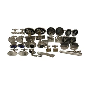 Vintage Swank Hickok Anson Men’s Cuff Link Set Lot Some Signed Silver Tone Black - Picture 1 of 7