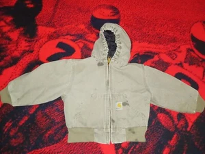 Carhartt Y30 DES Kids Size 4T Distressed Duck Canvas Hooded Jacket Coat Youth - Picture 1 of 14