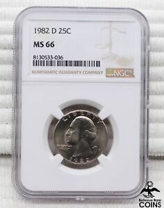 1982-D US 25c Coin NGC MS66 Washington Quarter w/ Only 76 Higher!