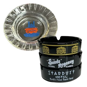 VTG Glass Casino Ashtrays LOT OF 4 Golden Nugget Holiday Stardust Sands Regency - Picture 1 of 13