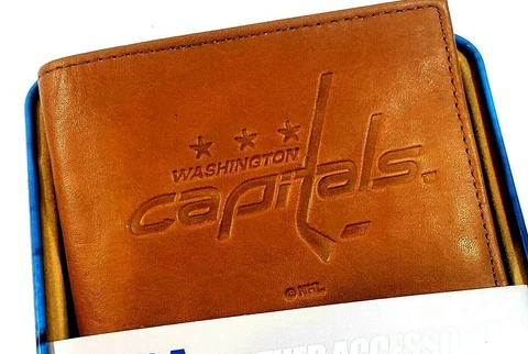 Washington Capitals  Embossed Team Logo Brown Leather Billfold Wallet RARE LOGO Cover