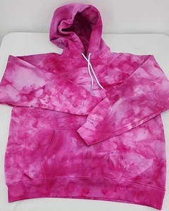 Hanes Ultimate Cotton Hoodie Unisex Size Large Procion Ice Tie Dyed NEW Pinks - Picture 1 of 23