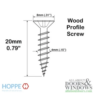 Hoppe Wood Profile Screw Stainless Steel Screw With 8mm Head 20mm Length - Picture 1 of 1