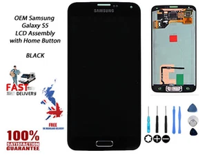 NEW Original OEM Samsung Galaxy S5 (SM-G900F) AMOLED Display w/Home Button BLACK - Picture 1 of 3