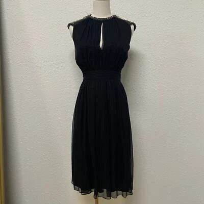 Vestido Thomas Wylde Cuero Hombro Tachonado Seda Negro Talla 6 Hasta la Rodilla  Foto 1 de 4