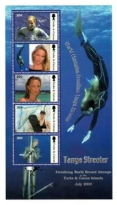 Turks And Caicos - 2003 - Tanya Streeter FREE DIVING - Sheet of 5 Stamps - MNH - Picture 1 of 1