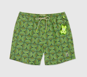 Psycho Bunny Men's Lime Freeze Green Corton Patterned Swim Trunks - Picture 1 of 5