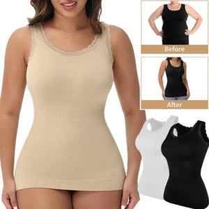 Women Seamless Lace Shaper Vest Tummy Control Tank Tops Slim Shapewear Plus Size - Picture 1 of 19
