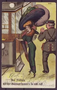 g1935/Alemania Warnitz (DK) Postal Artística 1912 # Sombrero de Pluma Mujeres en Tranvía Tren - Imagen 1 de 2