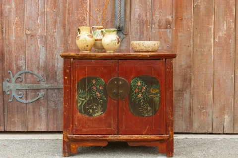 Charming Antique Painted Bedside Cabinet Cover