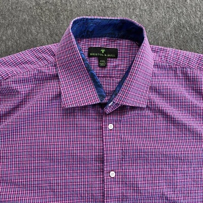 Camisa Bristol & Bull Para Hombres 2XL Roja Azul Cuadros Manga Larga Paisley Puños Abatibles Foto 1 de 4