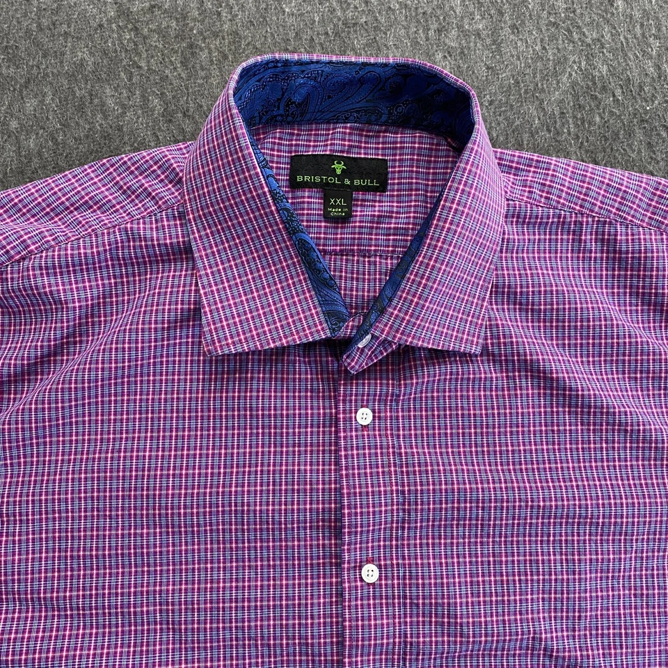 Camisa Bristol & Bull Para Hombres 2XL Roja Azul Cuadros Manga Larga Paisley Puños Abatibles Foto 1 de 4