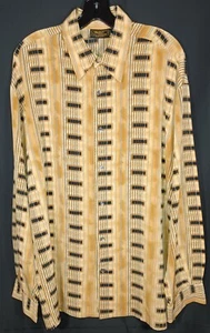 Monzini Collection Button Shirt Large Gold Black Geometric Long Sleeve Vintage - Picture 1 of 14