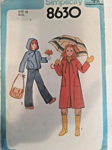 Coat Jacket Long Short Simplicity Sewing Pattern 8630 Girls 10 Raincoat Vtg CUT - Picture 1 of 5