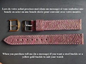 16 mm BRACELET CUIR VEAU VÉRITABLE MAUVE COUTURE BLANCHE GRAVÉ DE MOTIFS MAORIS - Picture 1 of 18