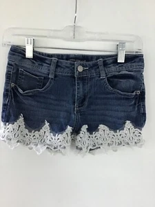 IMPERIAL STAR Cute Denim Blue Jeans Shorts Lace Accents Girls Size 12 EUC - Picture 1 of 6