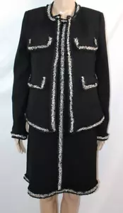 Hilary Radley per Katherine Barclay nero abito giacca set bordo filato bianco nuovo con etichette S - Foto 1 di 20