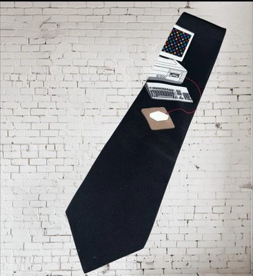 Vicky Davis NeckTie Silk Mouse Trap Computer Mouse USA Tie Black Retro Computer Foto 1 de 4