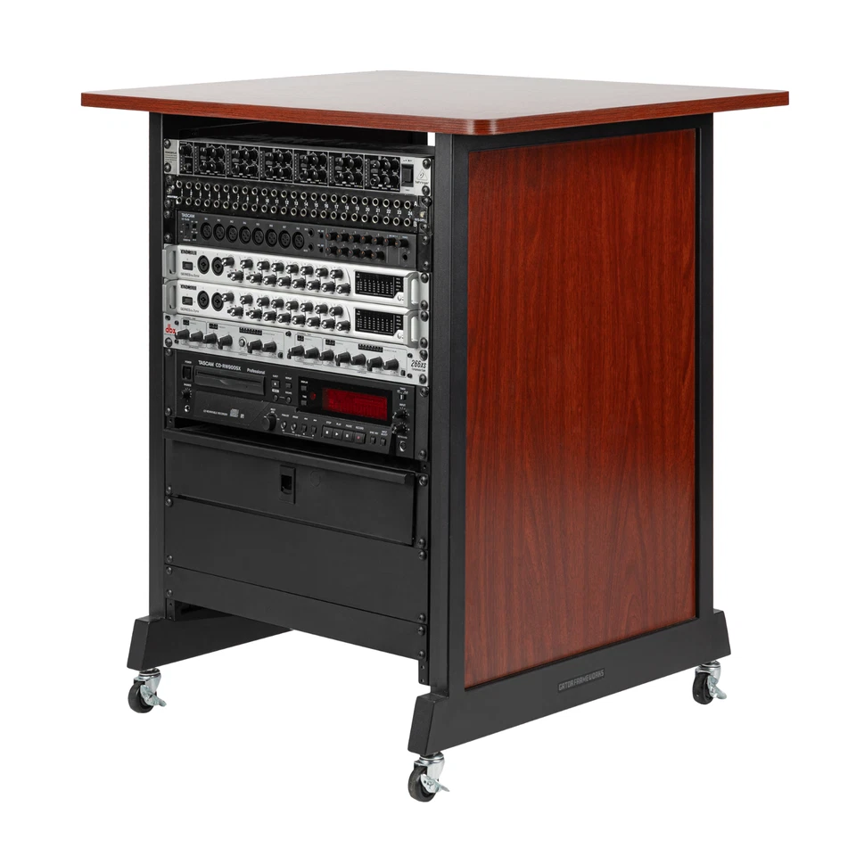 Armario con rack de madera Rok-It By Gator Studio Series 14U con ruedas, cerezo Foto 1 de 4