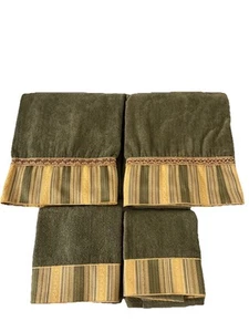 Juego de toallas vintage Avanti salvia verde oro rayas 2 toallas de mano y 2 de mano - Imagen 1 de 24