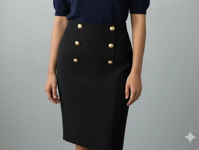 Escada Straight & Pencil Skirt Womens 34 Black Stretch Button Front Back Slit - Image 1 of 4