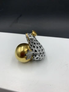 Vtg Herend Black Fishnet Frog Crowned Prince, Golden Ball, Miniature FREE SHIP! - Picture 1 of 6