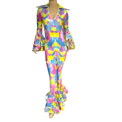 1970s Disco Costume XS Dancing Queen Bell Bottom Jumpsuit Reta. $177 - Image 1 of 4