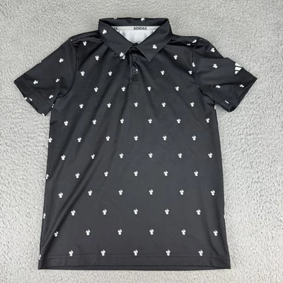 Adidas Golf Polo Boys Size Medium Ghost All Over Print Black  - Image 1 of 4