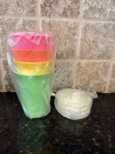 Tupperware Vintage Sippy Neon Color Cups Lids Lot Of 4 New Old Stock 2 Covers - Picture 1 of 7