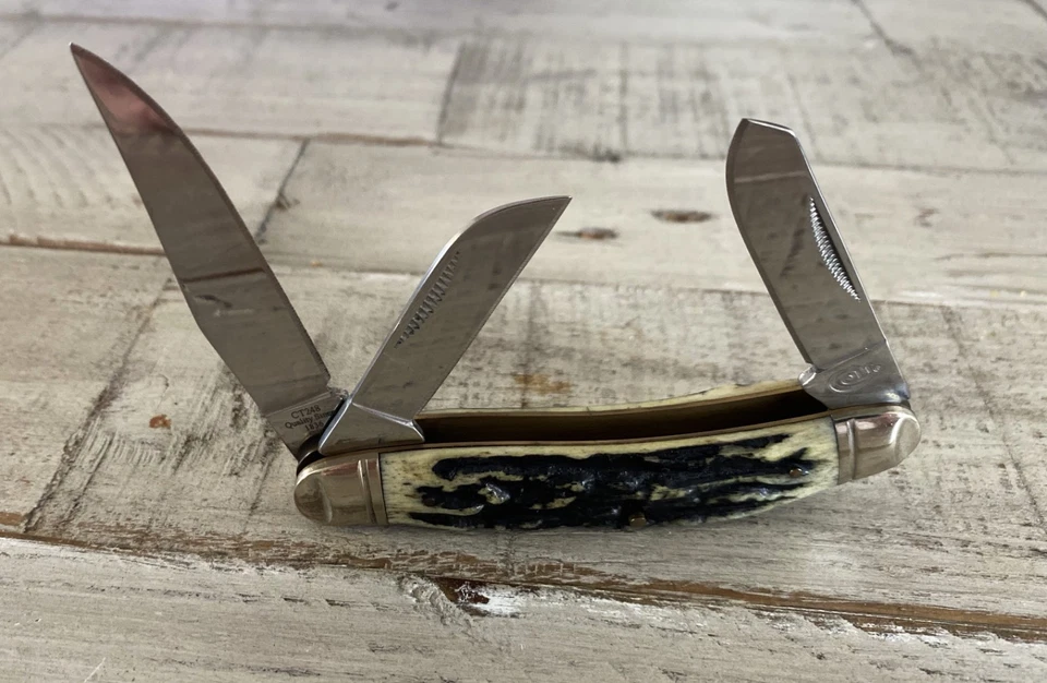 GERMAN BULL BRAND #GB-104 BH Stag Scales Stockman Pocket Knife with box - Image 1 of 4