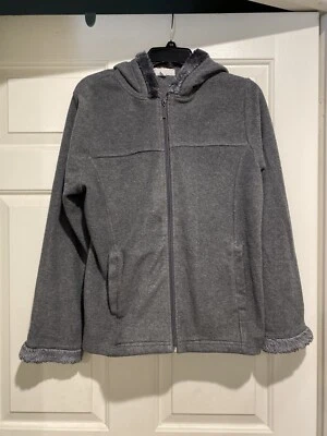 Carolyn Taylor Hooded Fleece Jacket Size Large Gray B78 - Image 1 of 4