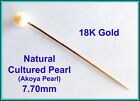 18k Rose GOLD &amp; Cultured Akoya Pearl 7.75mm - Hat Stick, Pin, Tie Pin, Lapel Pin