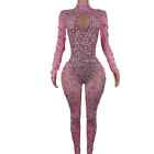 Women Sexy Rhinestone Jumpsuit Long-sleeved Singer Stage Performance Costume