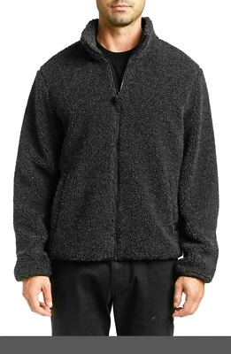 RAINFOREST Men's Mid Weight Faux Fur Sherpa Mock Neck Jacket Black Size M - Image 1 of 3