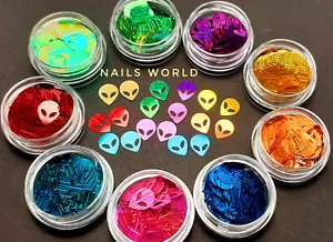 Nail Art Alien 9.5MM 9 Colours Glitter Holographic 3D Manicure Pedicure UK - Picture 1 of 36